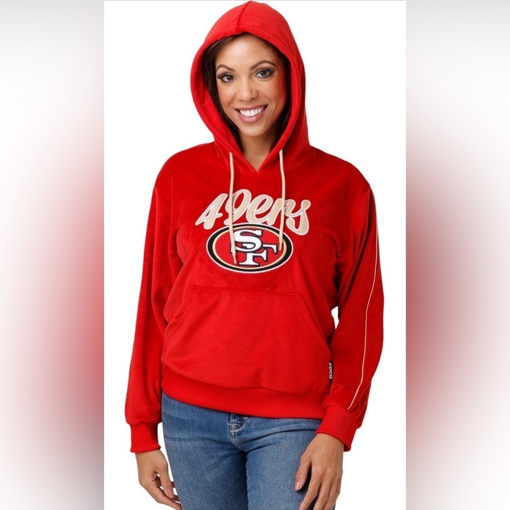 NWT- FOCO Women's San Francisco 49ers Soft Velour Hoodie  SIZE: Large